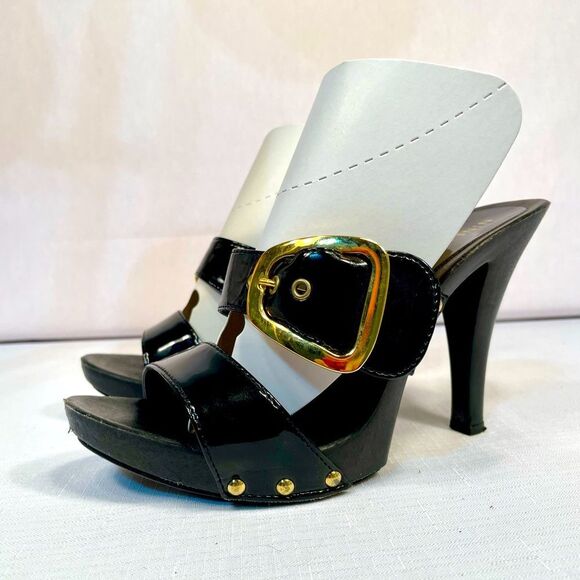 Nine West Black Heels with Gold Buckle - Picture 1 of 6